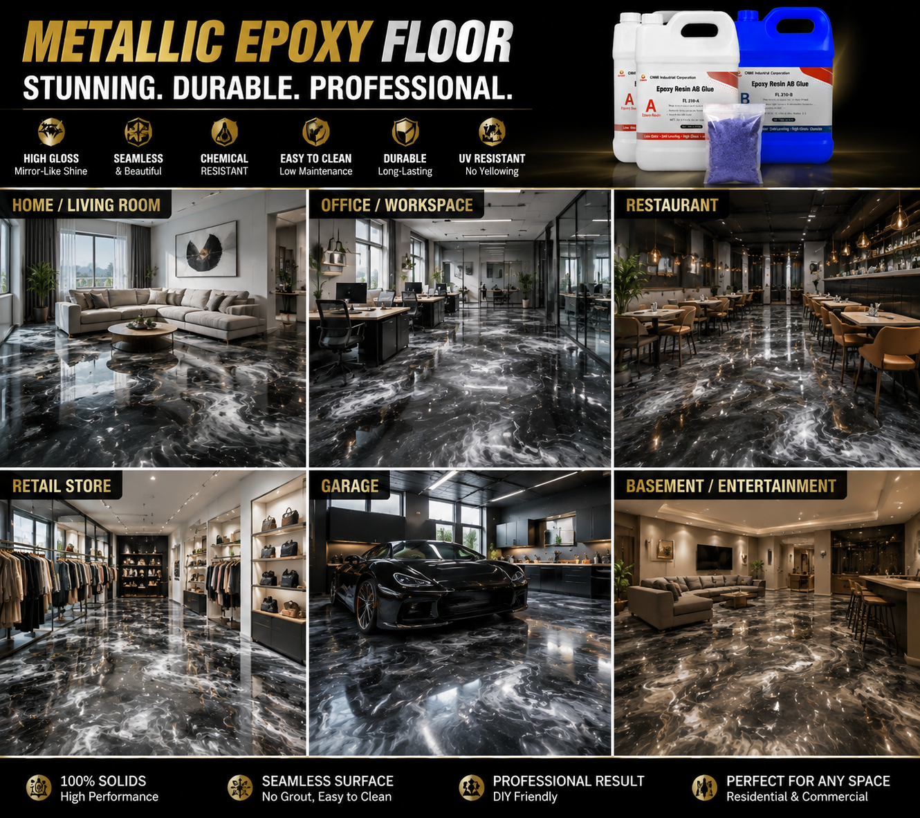 Rivestimento per pavimenti epossidico metallico per garage e showroom | CNMI