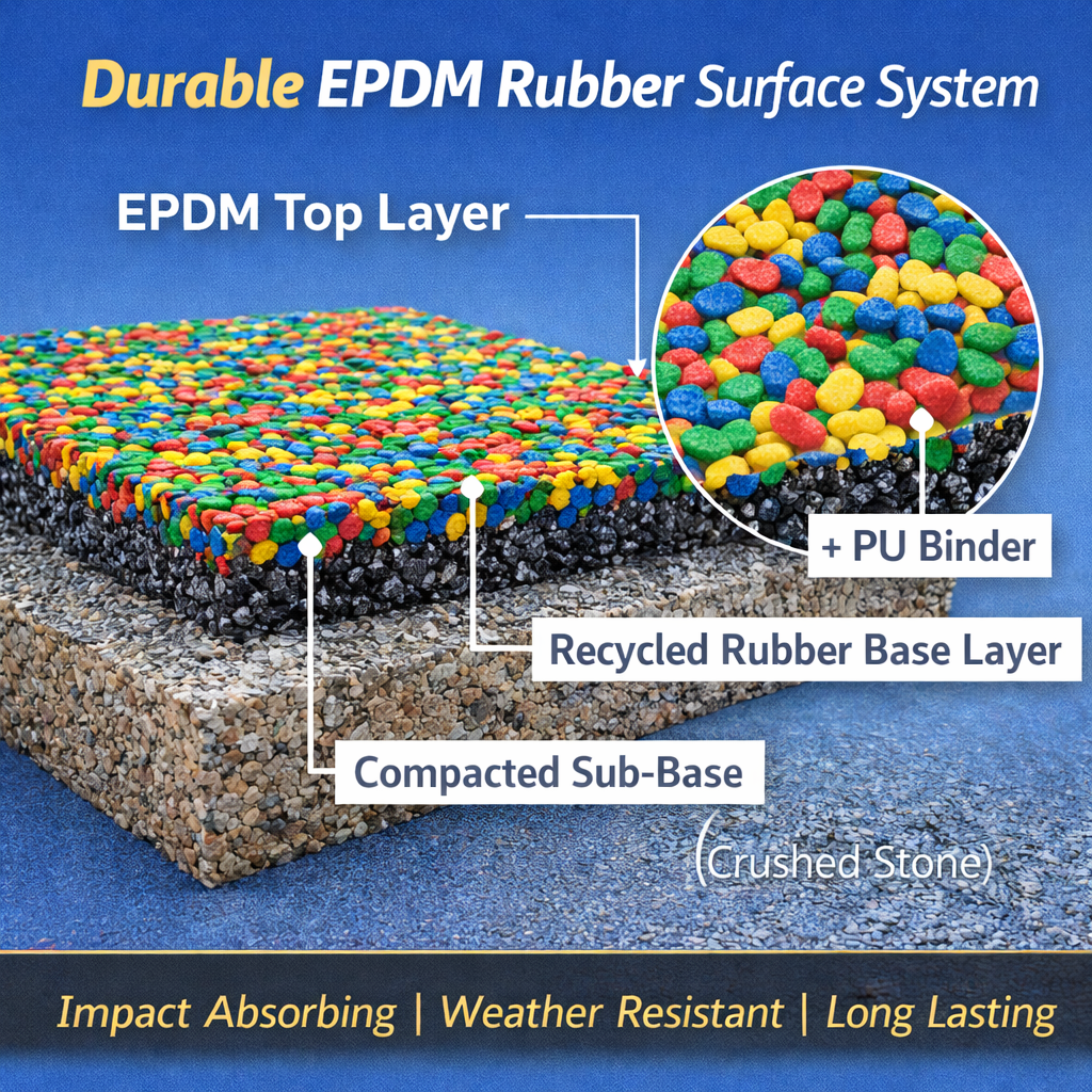 Granules de caoutchouc EPDM de haute qualit&eacute; pour les rev&ecirc;tements de sol sportifs et les surfaces de terrains de jeux