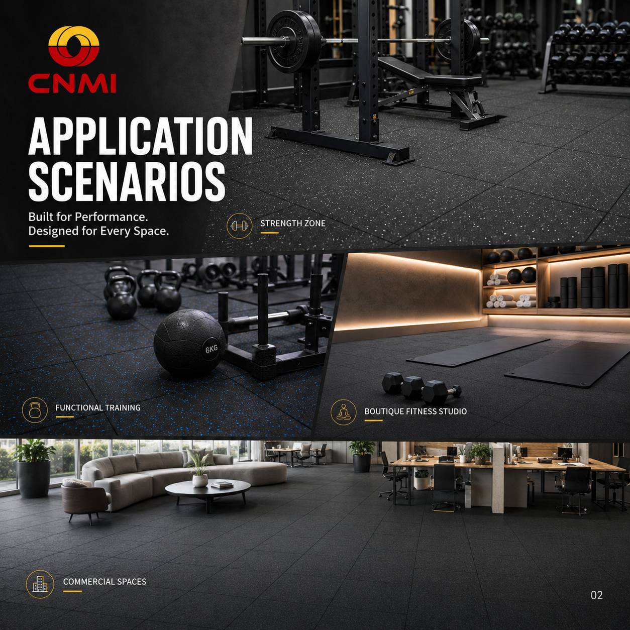 500 * 500 * 25 mm sto&szlig;d&auml;mpfende Gummimatten f&uuml;r Fitnessstudios, rutschfester Bodenbelag | CNMI