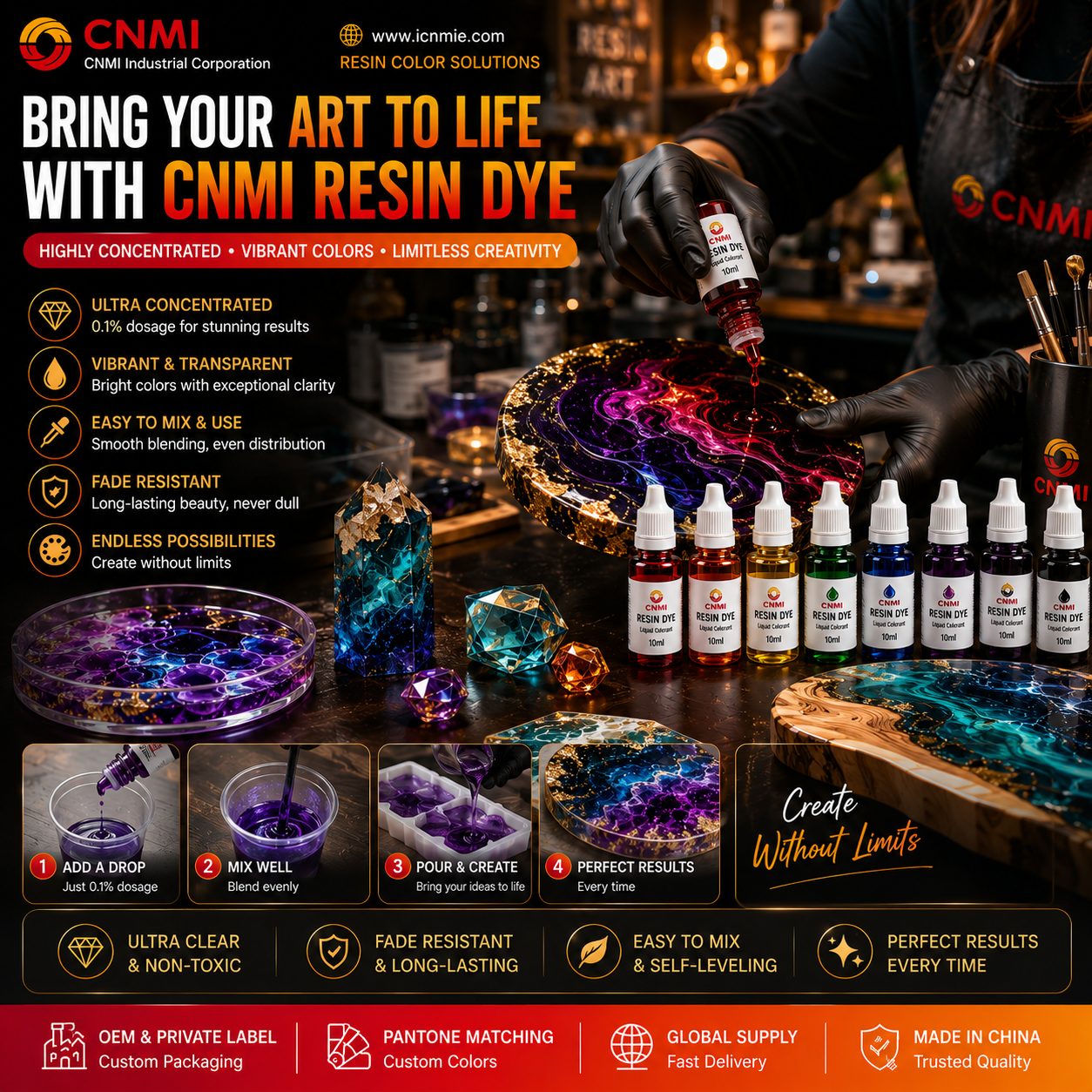 Hochkonzentrierte fl&uuml;ssige Pigment-Harzfarbe, fl&uuml;ssige Farbstoff-Alkohol-Tinte zum Bemalen von Harzkunsthandwerk | CNMI